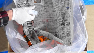 霧吹きで新聞紙に焼酎をふきかける