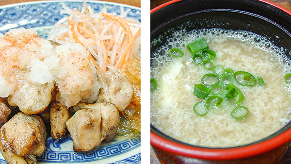 「貧乏な貴族」の地鶏の炭火焼きと豆乳味噌汁