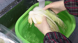 白菜をよく洗って塩分を抜く