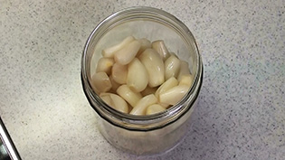 らっきょうを熱湯消毒したビンに入れる