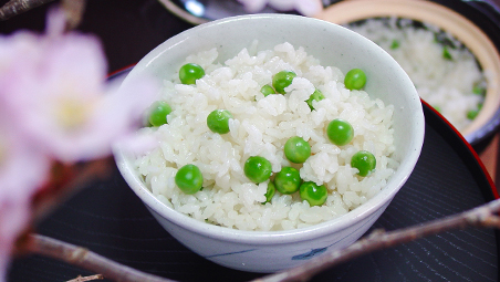 しわにならない豆ご飯